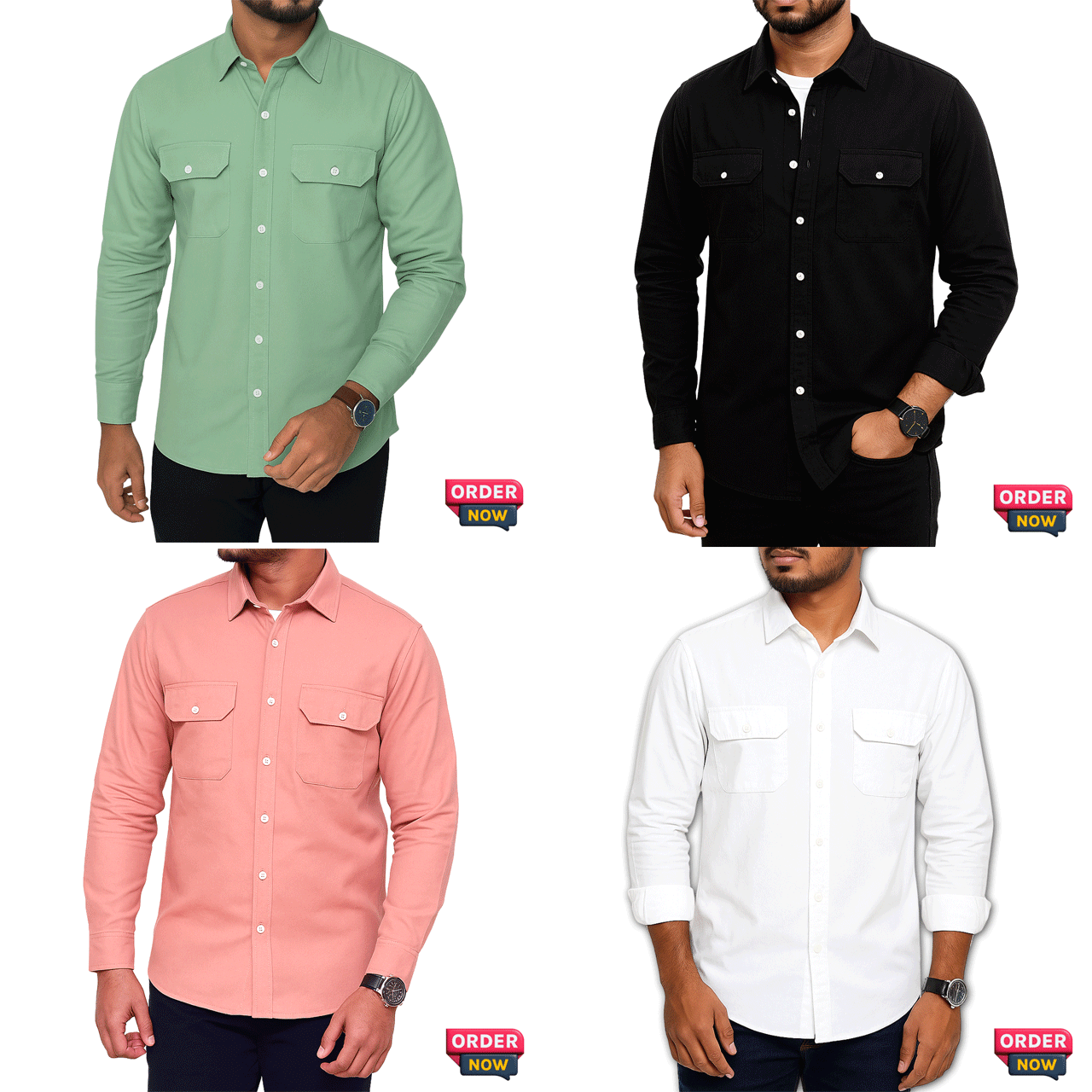 4 Pcs Oxfoard Double Pocket New - Misty+Black+White+Lemon