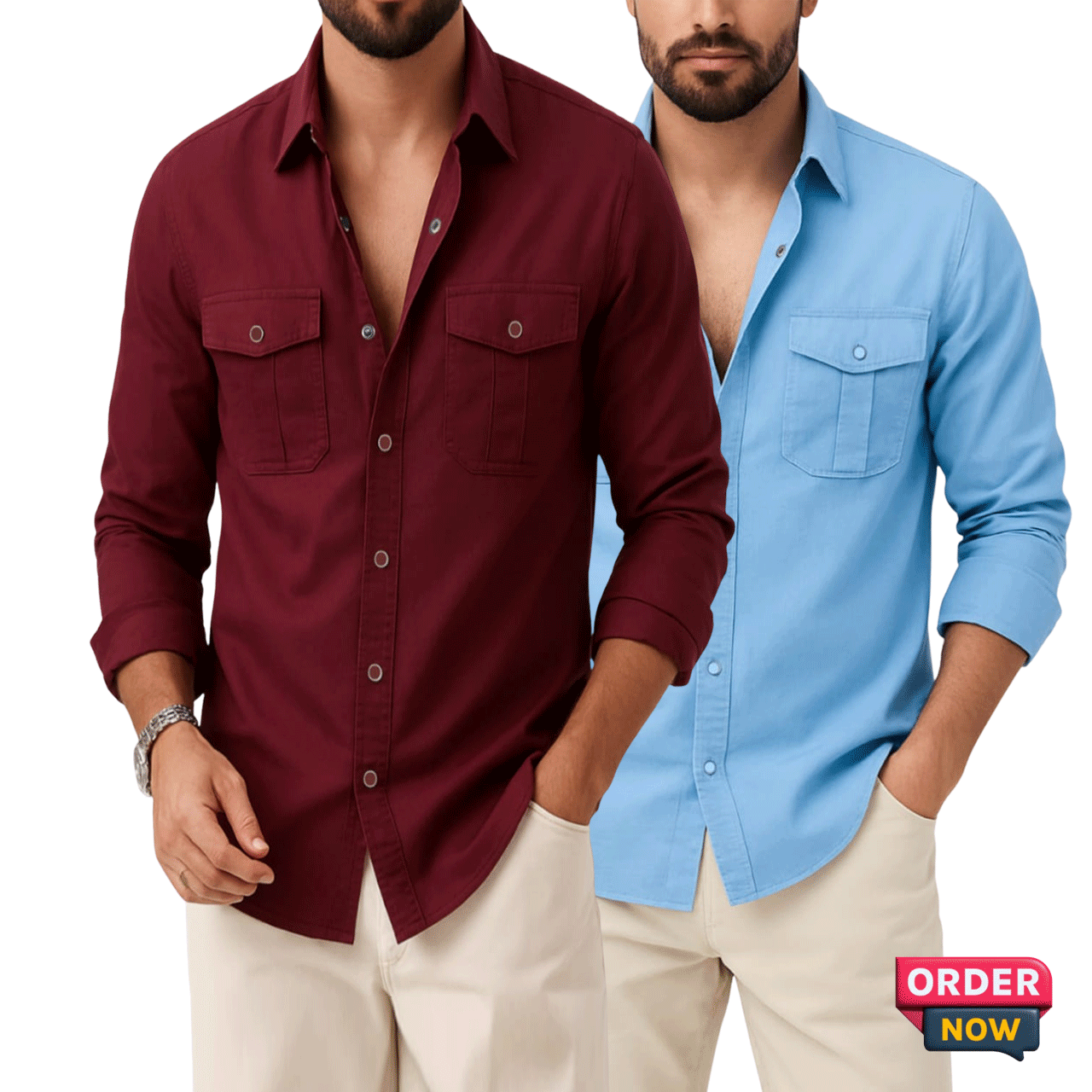 2 Pcs Twil Double Poket Snap Button - Meroon+Sky