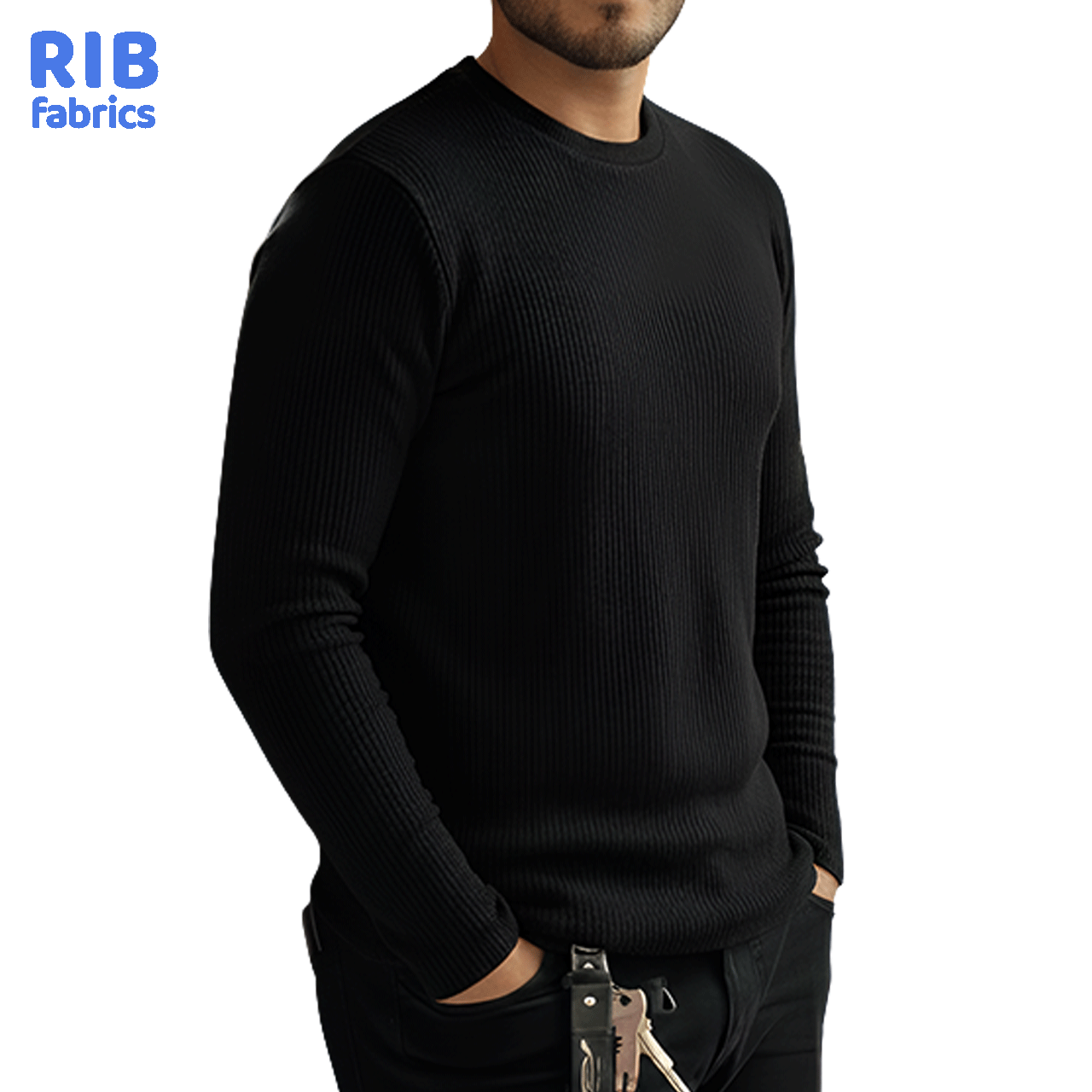 1 Pcs Men's Premium 2/2 Rib Full Sleeve T-shirt - Black
