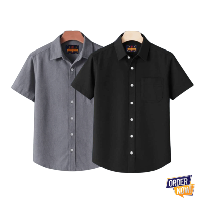 2 Pcs Kaizar Half Sleeve Shirt- Ash+Black
