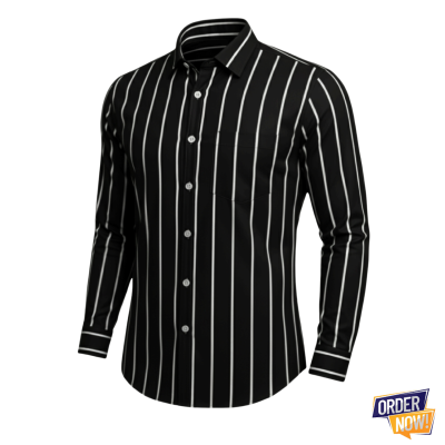 1 Pcs Stripe Full Sleeve Shirt- Black Big