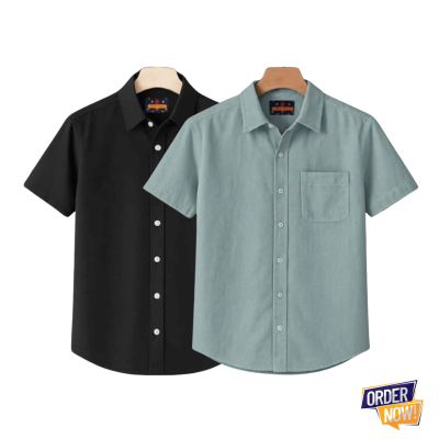 2 Pcs Kaizar Half Sleeve Shirt- Black+-Gray