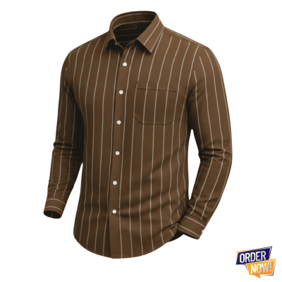 1 Pcs Stripe Full Sleeve Shirt- Brown