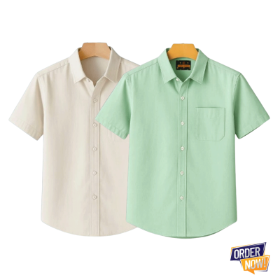 2 Pcs Kaizar Half Sleeve Shirt- Cream+Lemon