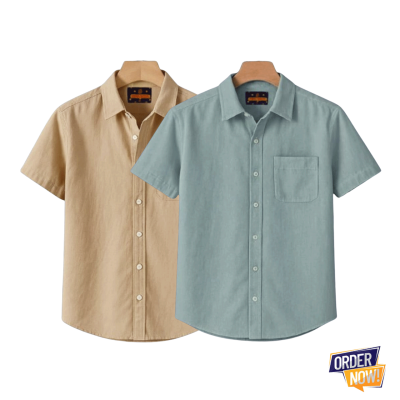 2 Pcs Kaizar Half Sleeve Shirt- Khaki+Gray