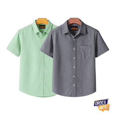 2 Pcs Kaizar Half Sleeve Shirt- Lemon-+Ash