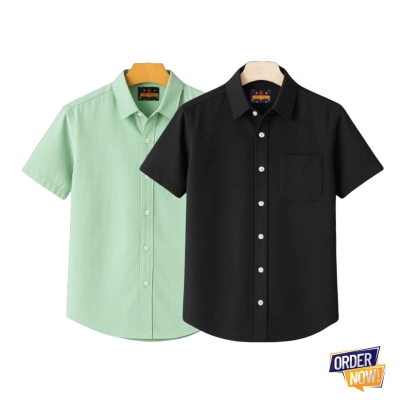 2 Pcs Kaizar Half Sleeve Shirt- Lemon-+Black