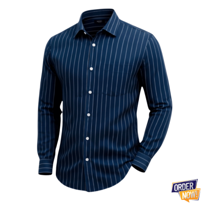 1 Pcs Stripe Full Sleeve Shirt- Navy Small