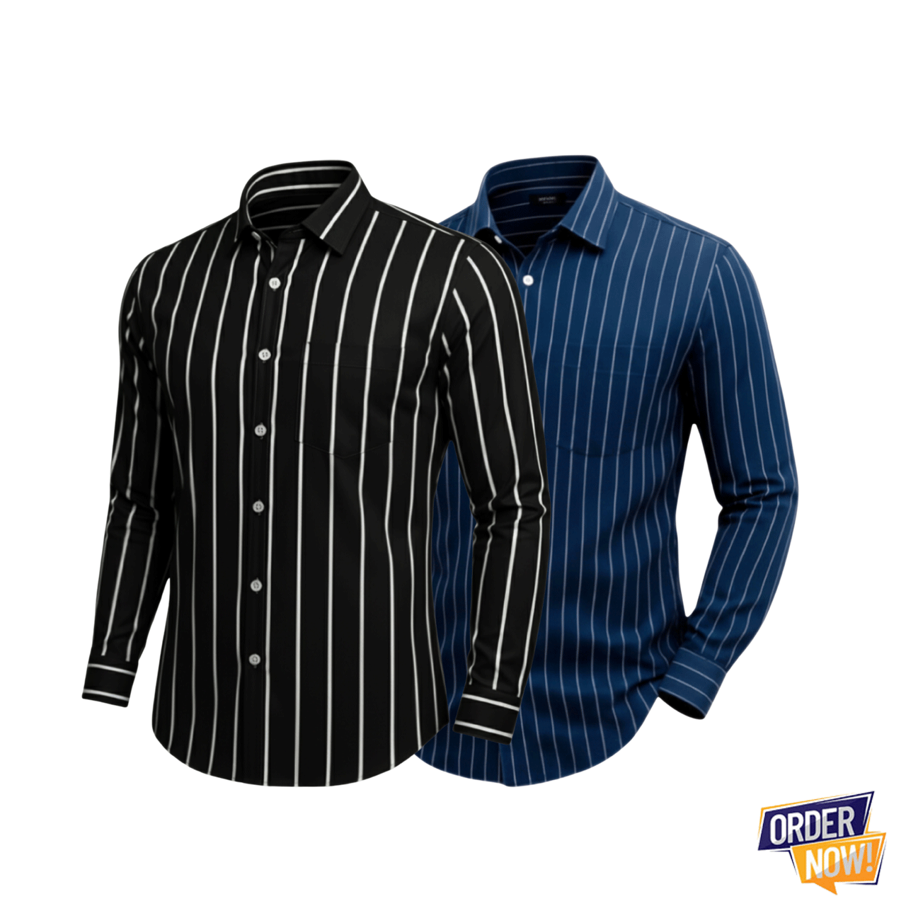 2 Pcs Stripe Full Sleeve Shirt- NavySmall+BlackBig