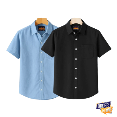 2 Pcs Kaizar Half Sleeve Shirt- Sky+-Black