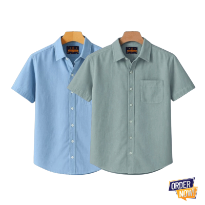 2 Pcs Kaizar Half Sleeve Shirt- Sky+-Gray