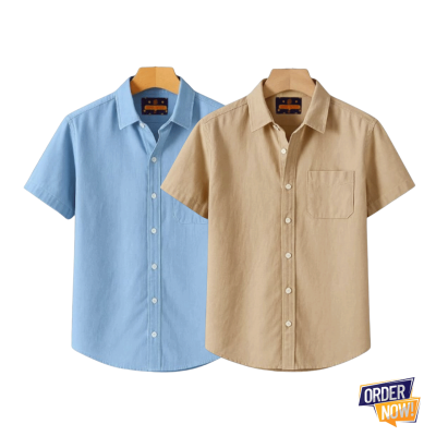 2 Pcs Kaizar Half Sleeve Shirt- Sky+-Khaki