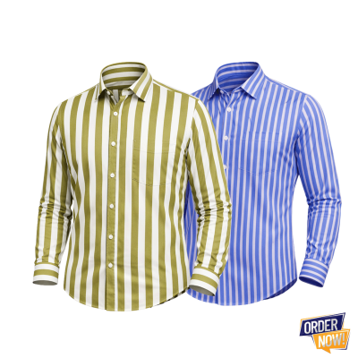 2 Pcs Stripe Full Sleeve Shirt- SkySmall+Lemon