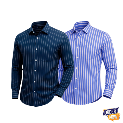 2 Pcs Stripe Full Sleeve Shirt- SkySmall+NavySmall