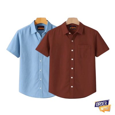 2 Pcs Kaizar Half Sleeve Shirt- Sky+-Tama