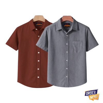 2 Pcs Kaizar Half Sleeve Shirt- Tama-+-Ash
