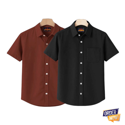 2 Pcs Kaizar Half Sleeve Shirt- Tama-+-Black