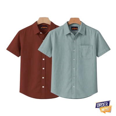 2 Pcs Kaizar Half Sleeve Shirt- Tama-+-Gray