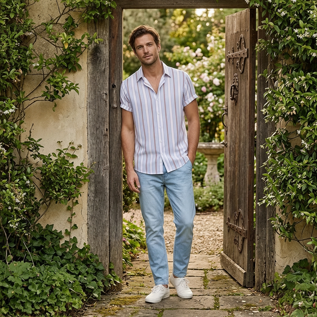 1 Pcs Linen Print Half Shirt-Ash - Image 2