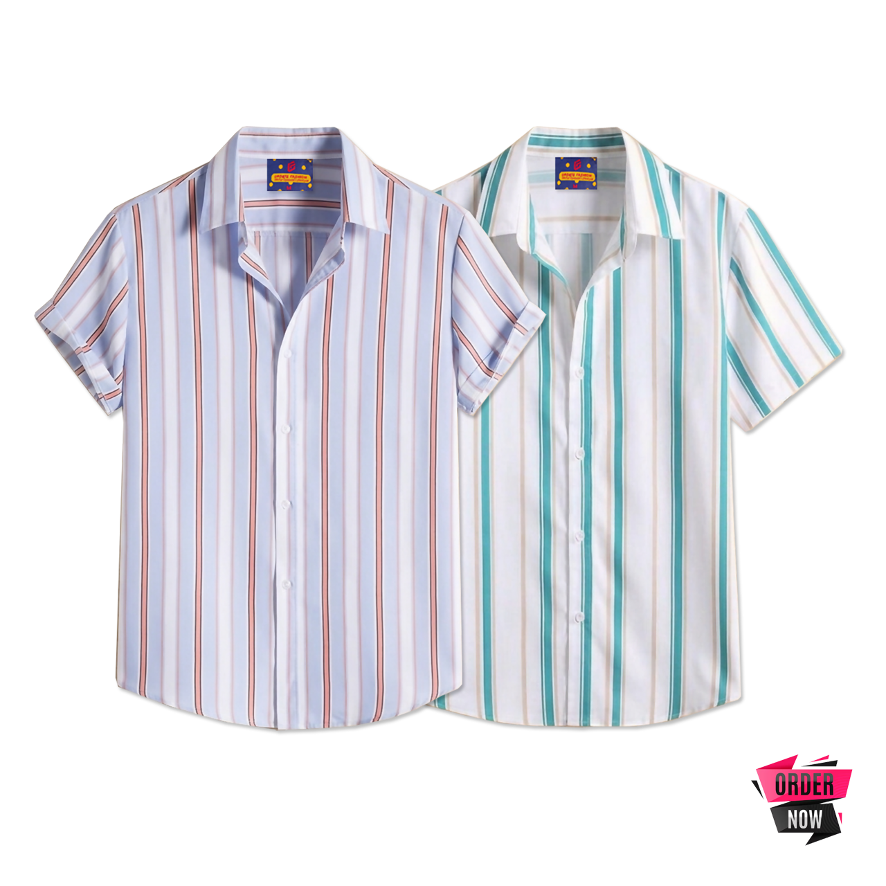 2 Pcs Linen Print Half Shirt-Ash+Pest