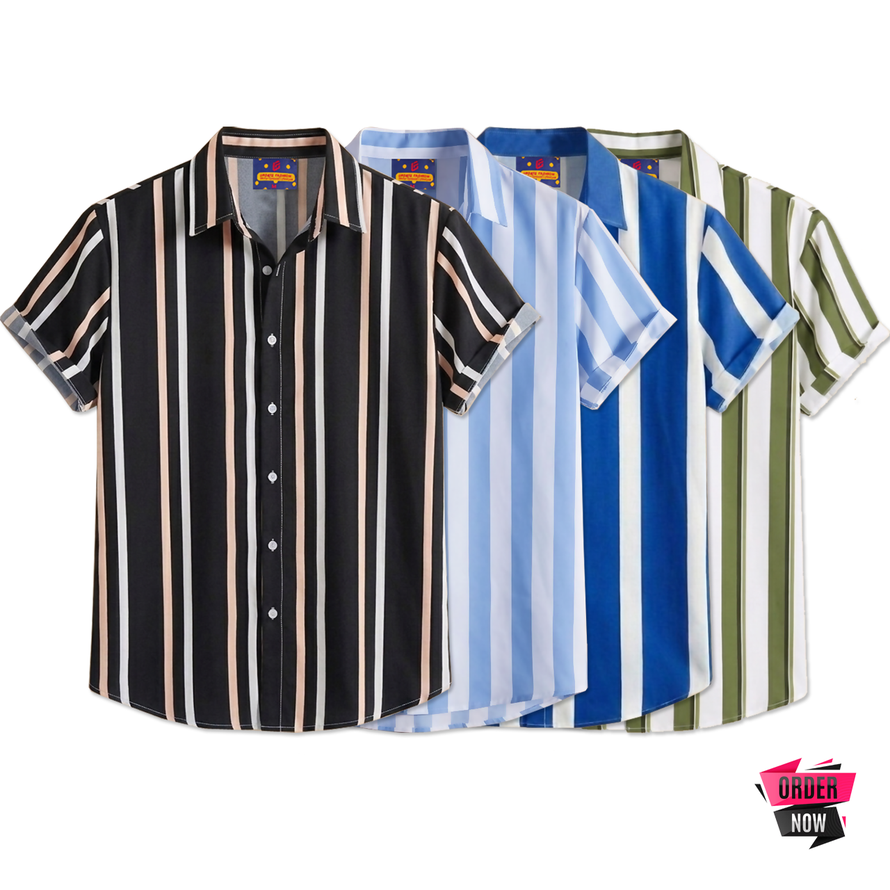 4 Pcs Linen Print Half Shirt-Black+Sky+Petrol+Lemon