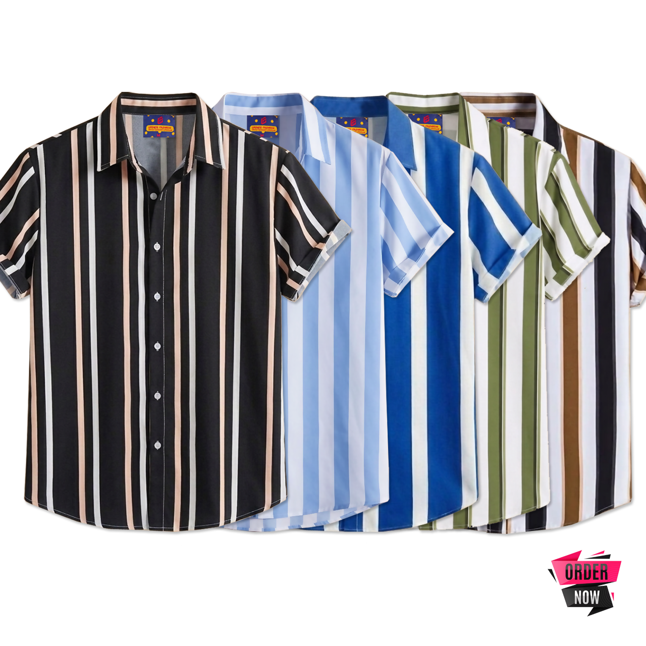 5 Pcs Linen Print Half Shirt-Black+Sky+Petrol+Lemon+Kathal