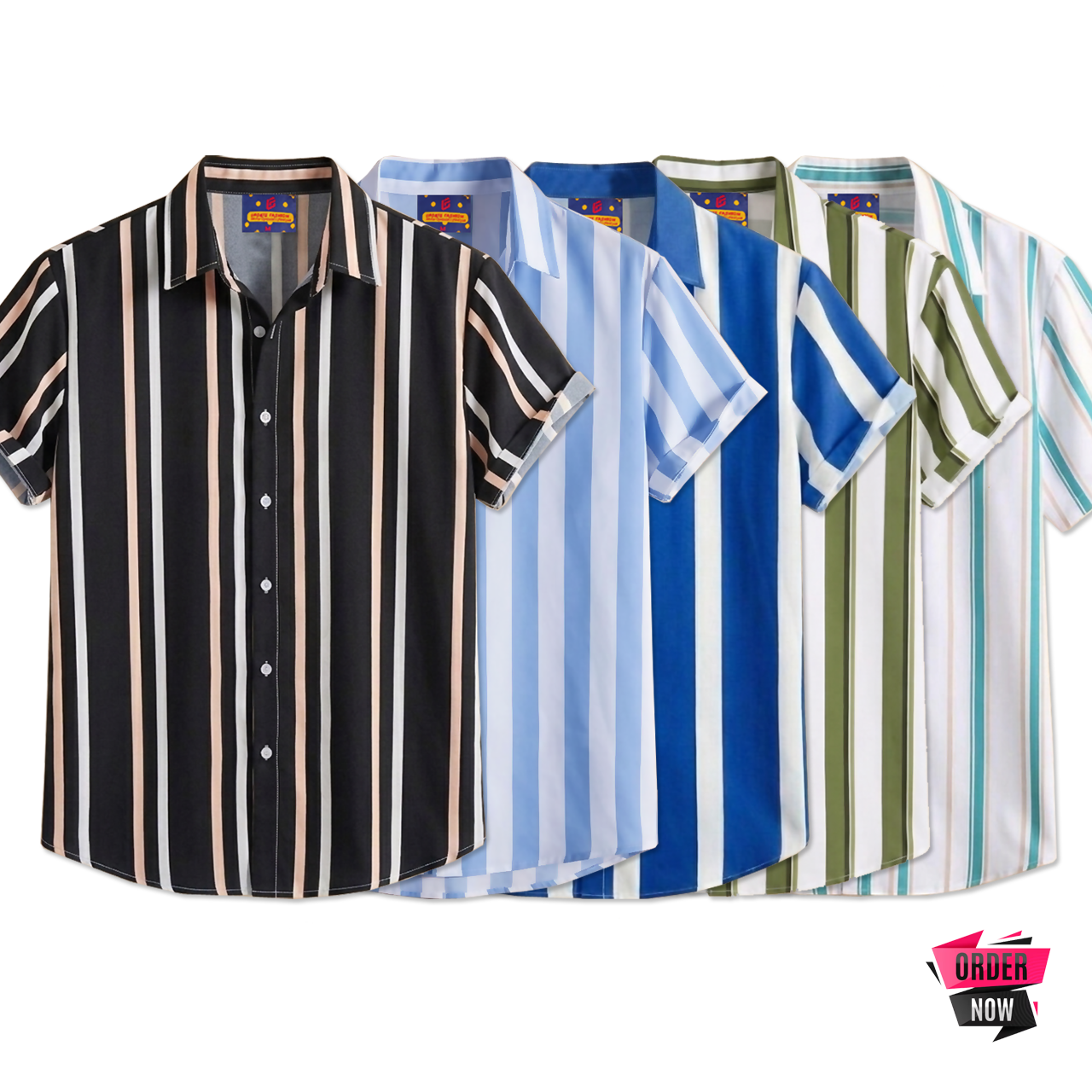 5 Pcs Linen Print Half Shirt-Black+Sky+Petrol+Lemon+Pest