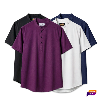 4 Pcs Half Sleeve OXF Katua-Black+White+Purple+Navy