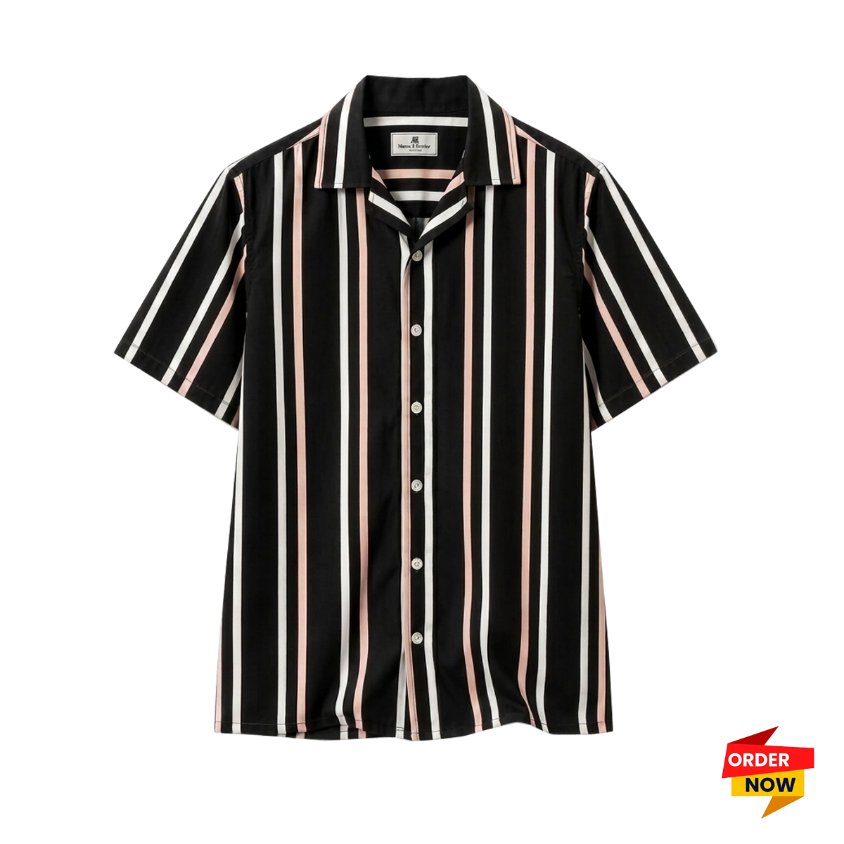 1 Pcs Cuban Print Half Shirt- Black