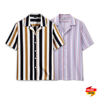 2 Pcs Cuban Print Half Shirt-Kathal+Ash