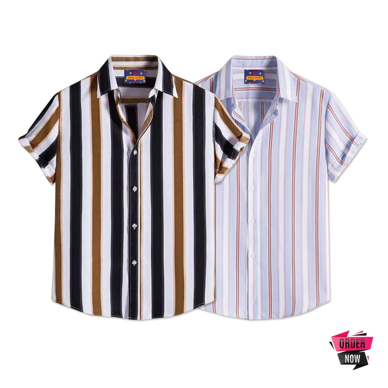 2 Pcs Linen Print Half Shirt-Kathal+Ash