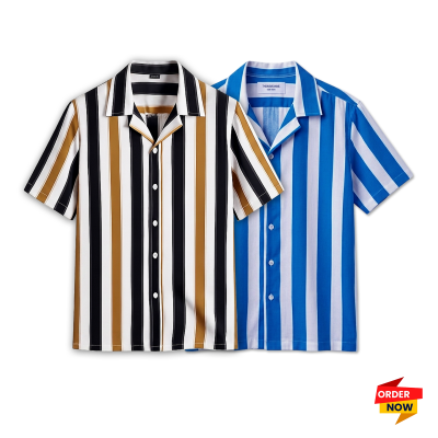 2 Pcs Cuban Print Half Shirt-Kathal+Petrol