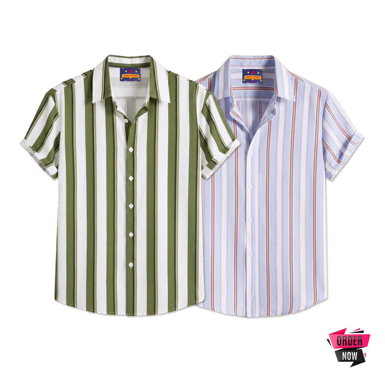 2 Pcs Linen Print Half Shirt-Lemon+Ash