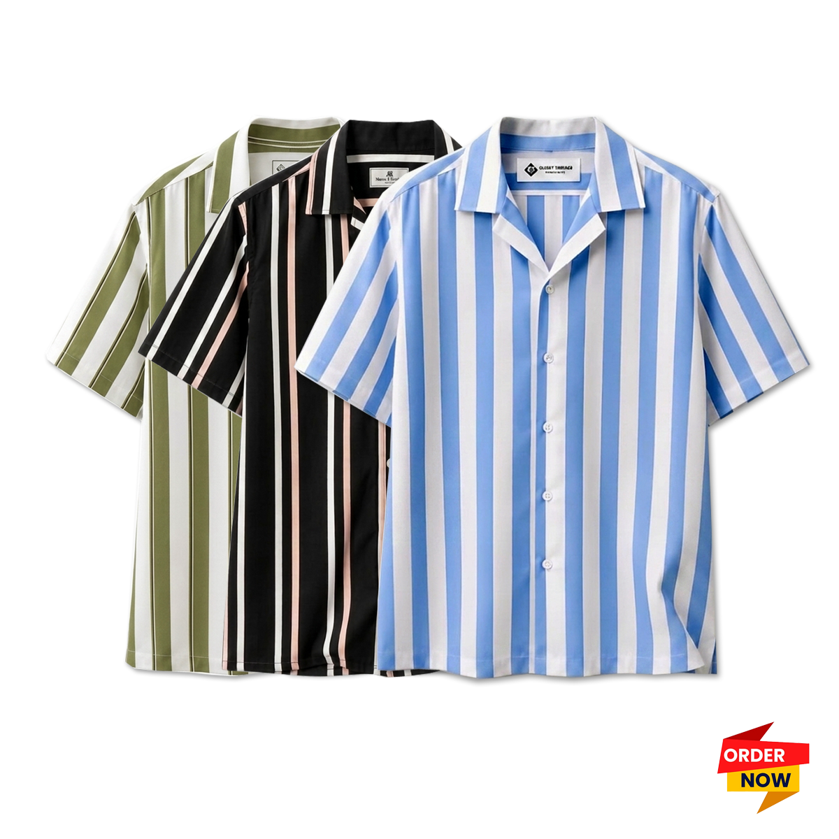 3 Pcs Cuban Print Half Shirt- Lemon+Black+Sky