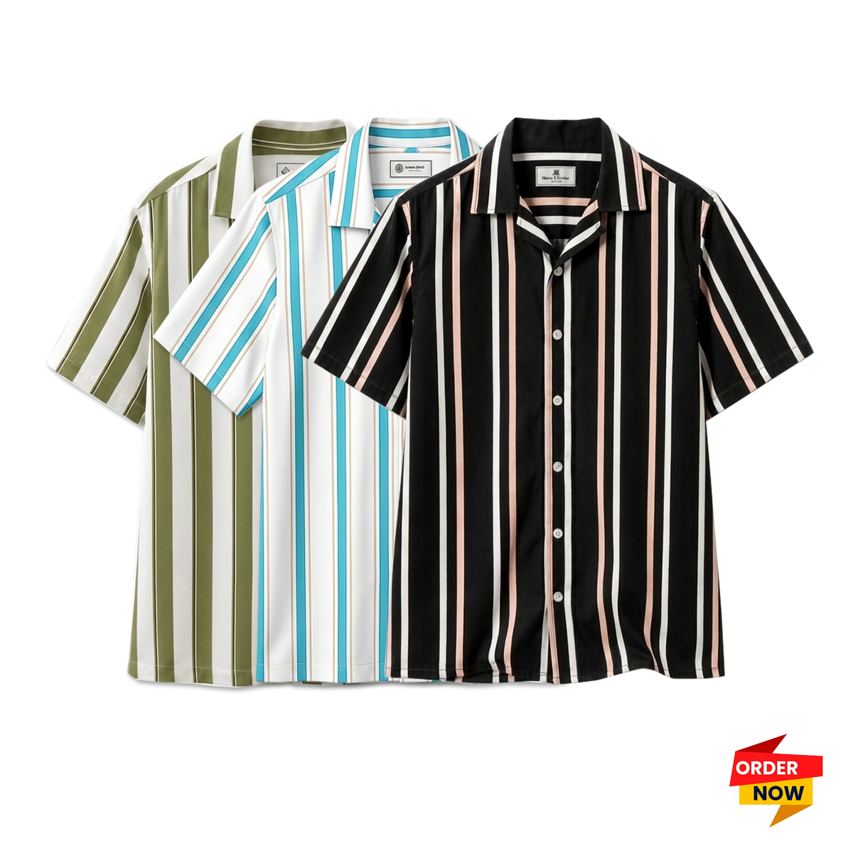 3 Pcs Cuban Print Half Shirt-Lemon+Pest+Black