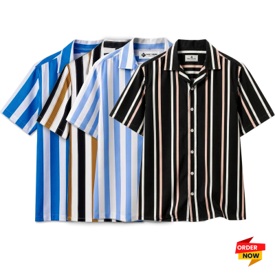4 Pcs Cuban Print Half Shirt-Petrol+kathal+Black+Sky