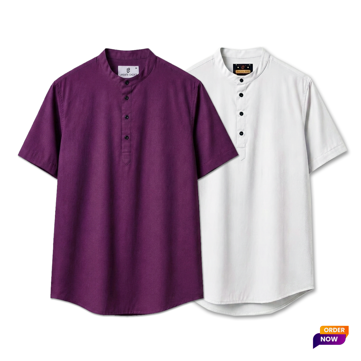2 Pcs Half Sleeve OXF Katua-Purple+White