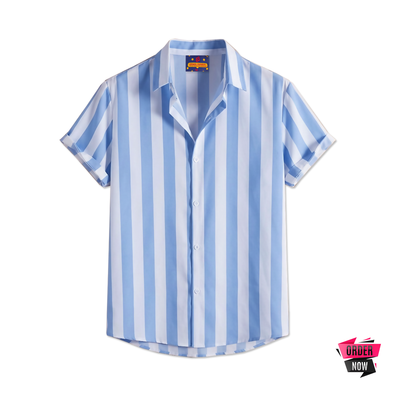1 Pcs Linen Print Half Shirt-Sky