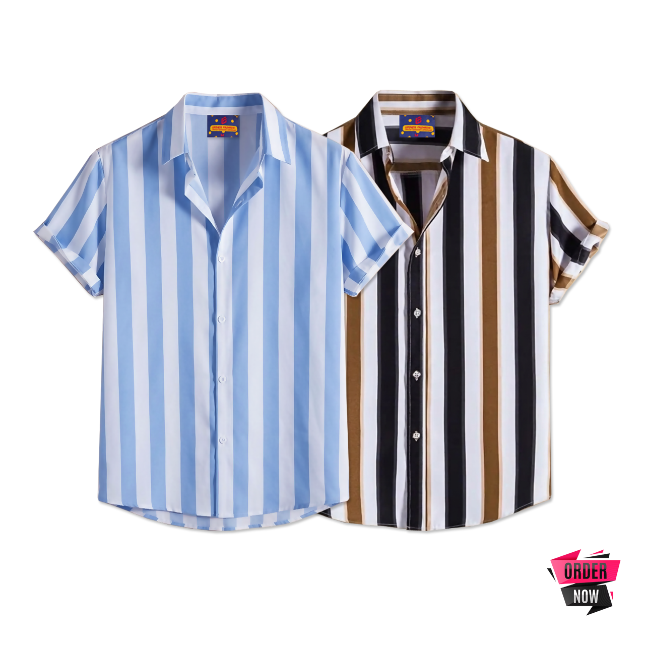 2 Pcs Linen Print Half Shirt-Sky+Kathal