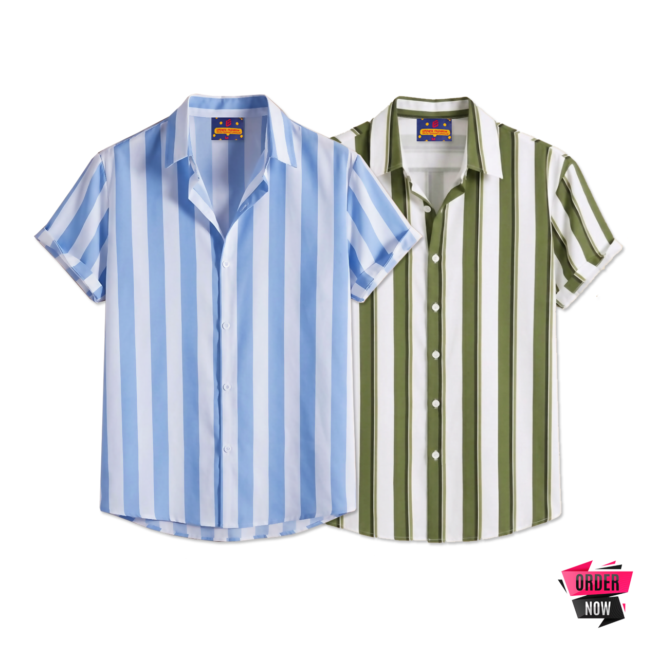 2 Pcs Linen Print Half Shirt-Sky+Lemon