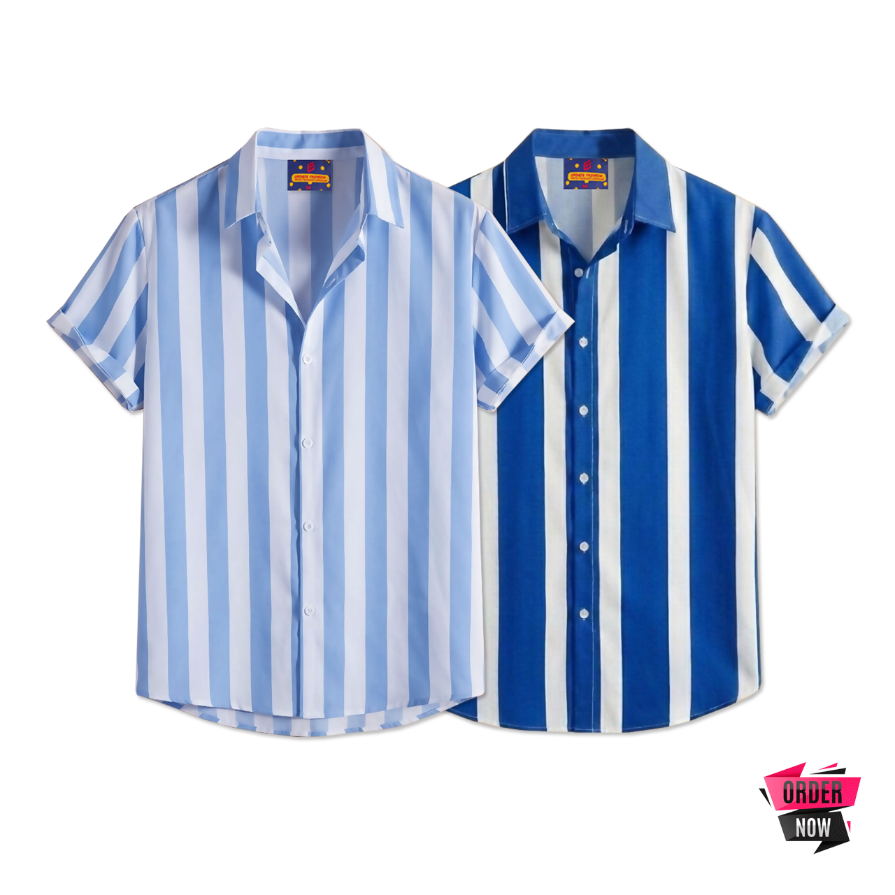 2 Pcs Linen Print Half Shirt-Sky+Petrol
