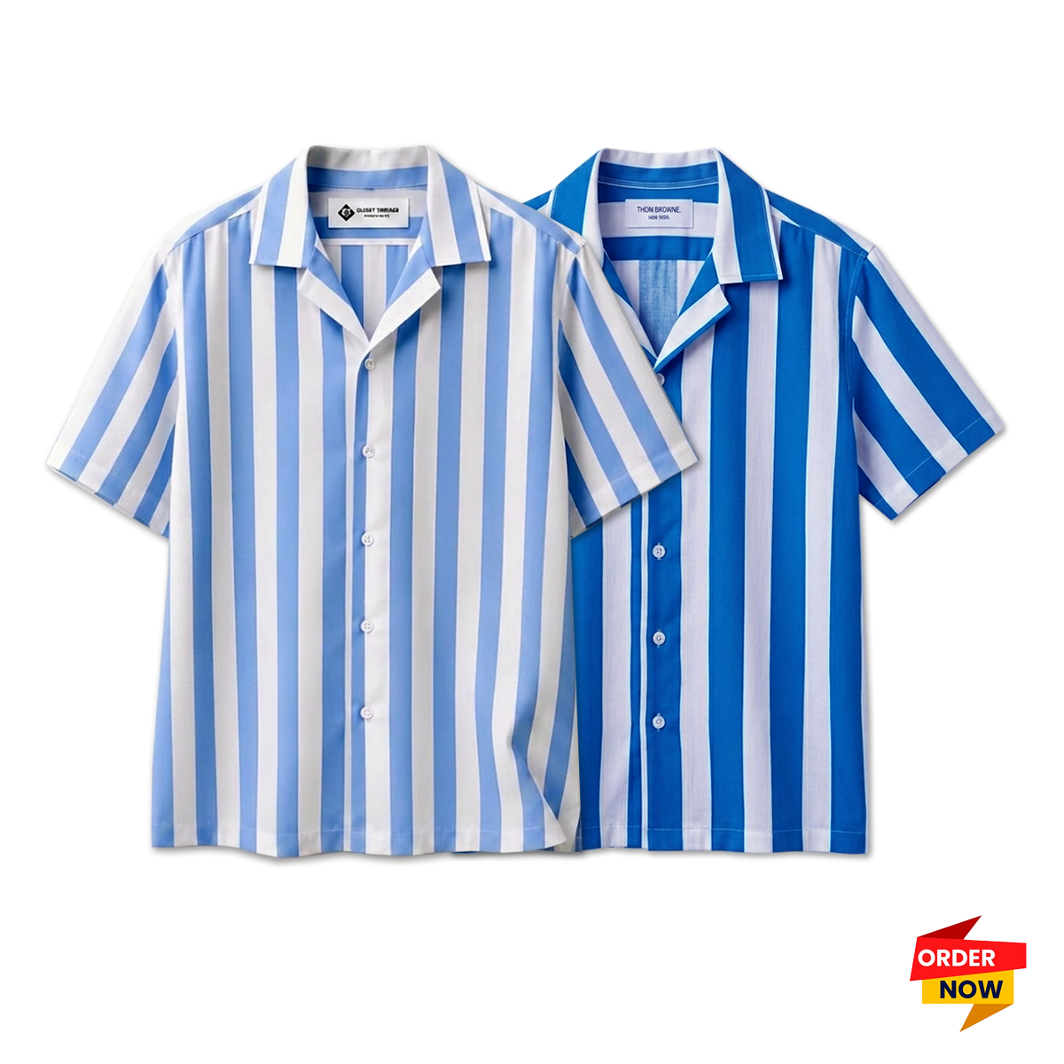 2 Pcs Cuban Print Half Shirt-Sky+Petrol