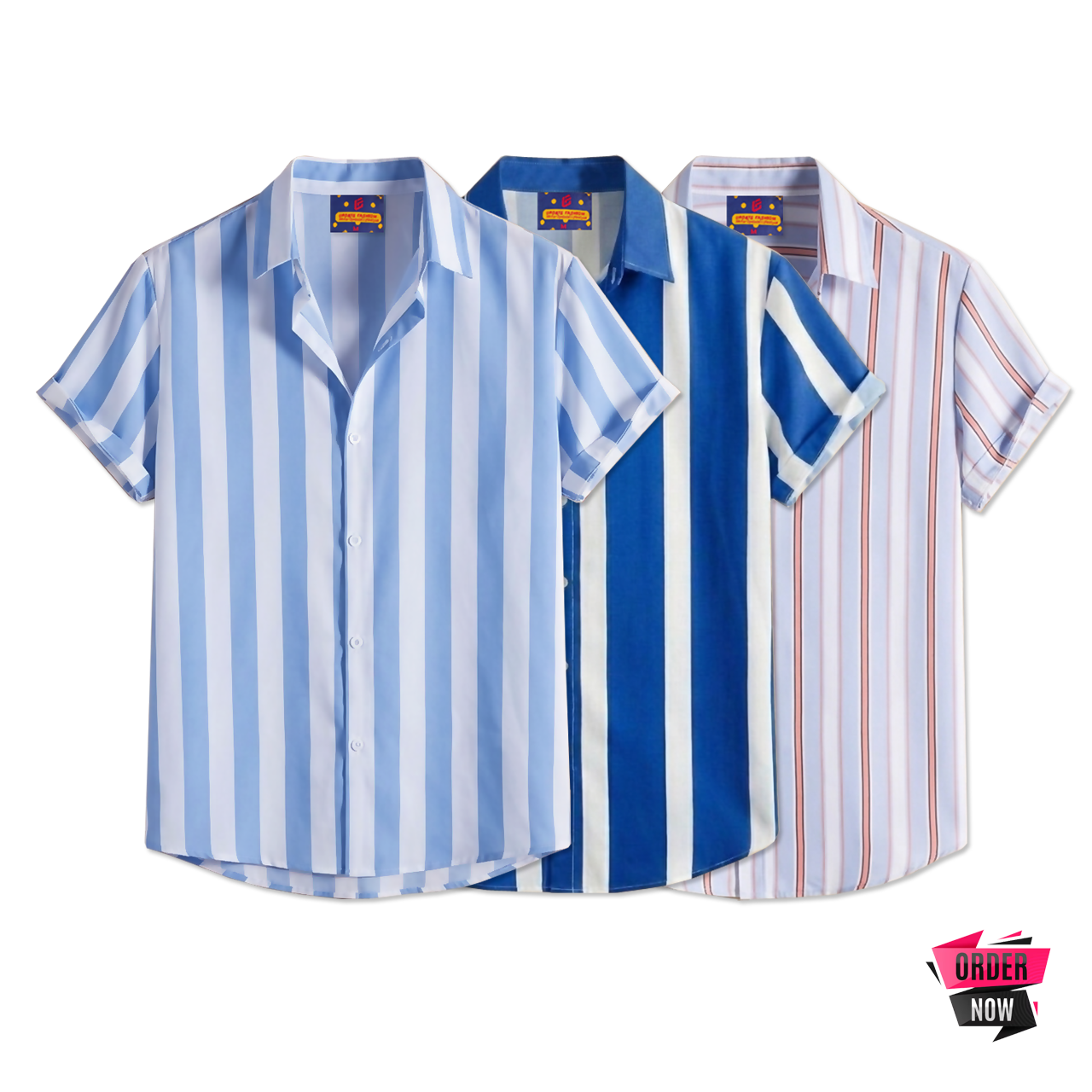 3 Pcs Linen Print Half Shirt-Sky+Petrol+Ash