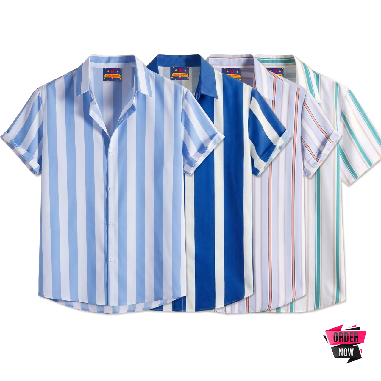 4 Pcs Linen Print Half Shirt-Sky+Petrol+Ash+Pest